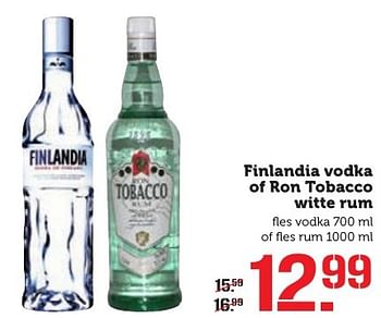 Aanbiedingen Finlandia vodka of ron tobacco witte rum - Finlandia - Geldig van 10/10/2016 tot 16/10/2016 bij Coop