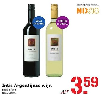 Aanbiedingen Intis argentijnse wijn - Witte wijnen - Geldig van 10/10/2016 tot 16/10/2016 bij Coop