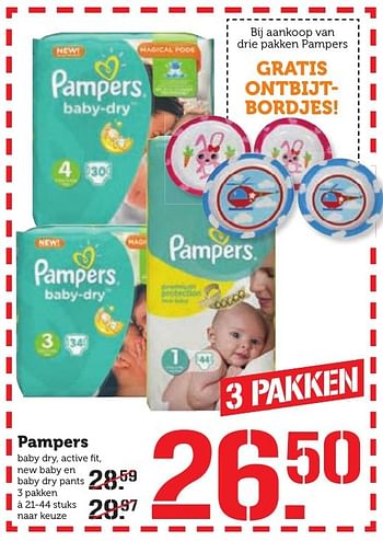 Aanbiedingen Pampers baby dry, active fit, new baby en baby dry pants - Pampers - Geldig van 10/10/2016 tot 16/10/2016 bij Coop
