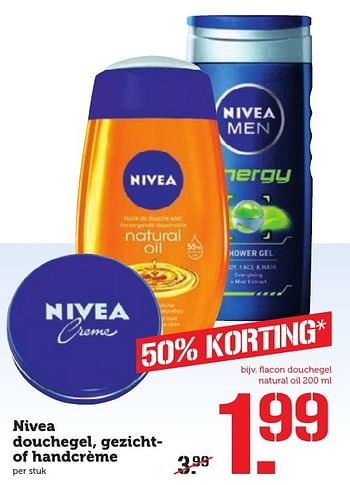 Aanbiedingen Nivea douchegel, gezichtof handcrème - Nivea - Geldig van 10/10/2016 tot 16/10/2016 bij Coop