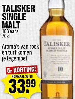 Aanbiedingen Talisker single malt - Talisker - Geldig van 09/10/2016 tot 15/10/2016 bij Dirk III