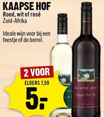 Aanbiedingen Kaapse hof rood, wit of rosé zuid-afrika - Witte wijnen - Geldig van 09/10/2016 tot 15/10/2016 bij Dirk III