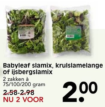 Aanbiedingen Babyleaf slamix, krulslamelange of ijsbergslamix - Huismerk - Em-té - Geldig van 09/10/2016 tot 15/10/2016 bij Em-té