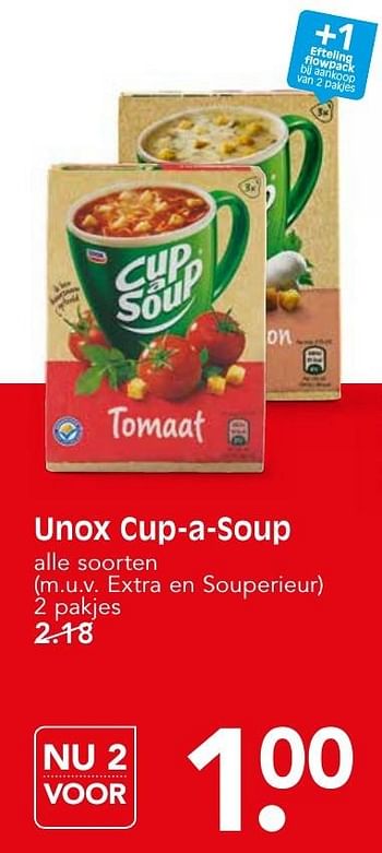 Aanbiedingen Unox cup-a-soup - Unox - Geldig van 09/10/2016 tot 15/10/2016 bij Em-té