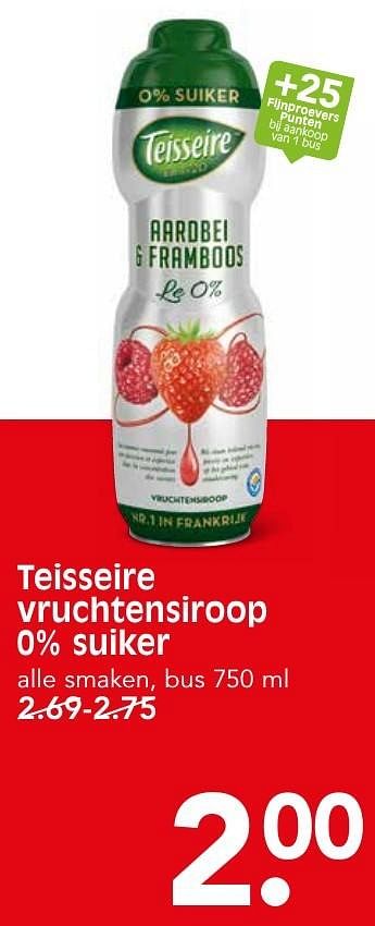 Aanbiedingen Teisseire vruchtensiroop 0% suiker - Teisseire - Geldig van 09/10/2016 tot 15/10/2016 bij Em-té