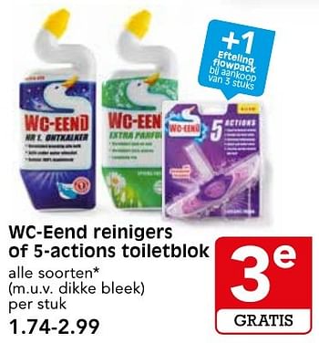 Aanbiedingen Wc-eend reinigers of 5-actions toiletblok - WC Eend - Geldig van 09/10/2016 tot 15/10/2016 bij Em-té
