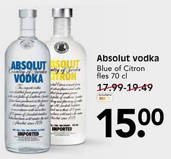 Aanbiedingen Absolut vodka blue of citron - Absolut - Geldig van 09/10/2016 tot 15/10/2016 bij Em-té