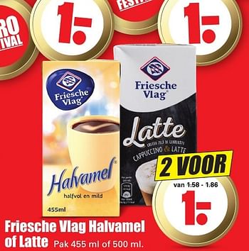 Aanbiedingen Friesche vlag halvamel of latte - Friesche Vlag - Geldig van 09/10/2016 tot 15/10/2016 bij Lekker Doen