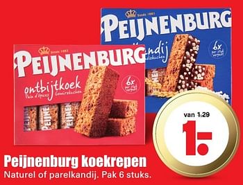 Aanbiedingen Peijnenburg koekrepen naturel of parelkandij - Peijnenburg - Geldig van 09/10/2016 tot 15/10/2016 bij Lekker Doen