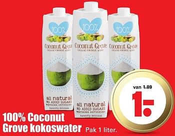 Aanbiedingen 100% coconut grove kokoswater - Coconut - Geldig van 09/10/2016 tot 15/10/2016 bij Lekker Doen