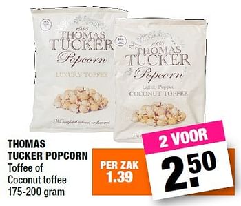 Aanbiedingen Thomas tucker popcorn toffee of coconut toffee - Thomas Tucker - Geldig van 10/10/2016 tot 23/10/2016 bij Big Bazar