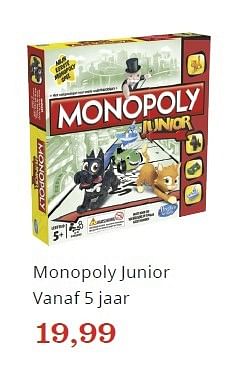 Aanbiedingen Monopoly junior - Hasbro - Geldig van 07/10/2016 tot 03/11/2016 bij Bol