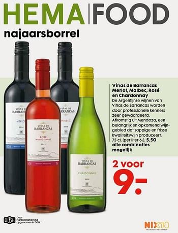 Aanbiedingen Viñas de barrancas merlot, malbec, rosé en chardonnay - Rode wijnen - Geldig van 03/10/2016 tot 16/10/2016 bij Hema