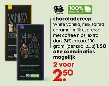 Aanbiedingen Chocoladereep white vanilla, milk salted caramel - Huismerk - Hema - Geldig van 03/10/2016 tot 16/10/2016 bij Hema