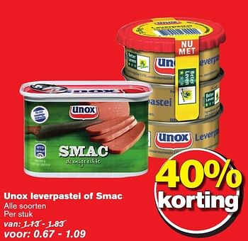 Aanbiedingen Unox leverpastei of smac - Unox - Geldig van 12/10/2016 tot 18/10/2016 bij Hoogvliet