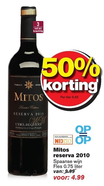 Aanbiedingen Mitos reserva 2010 - Rode wijnen - Geldig van 12/10/2016 tot 18/10/2016 bij Hoogvliet