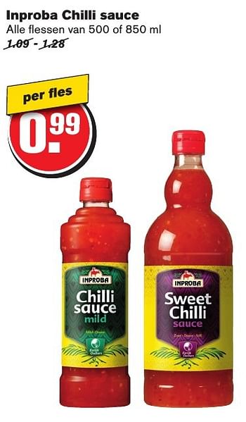 Aanbiedingen Inproba chilli sauce - Inproba - Geldig van 12/10/2016 tot 18/10/2016 bij Hoogvliet