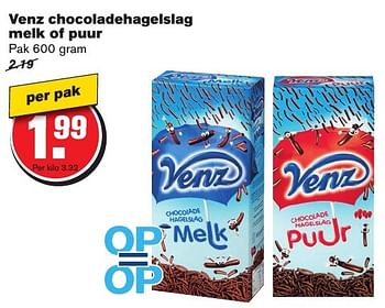 Aanbiedingen Venz chocoladehagelslag melk of puur - Venz - Geldig van 12/10/2016 tot 18/10/2016 bij Hoogvliet