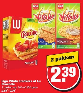 Aanbiedingen Liga vitalu crackers of lu cracotte - Liga - Geldig van 12/10/2016 tot 18/10/2016 bij Hoogvliet