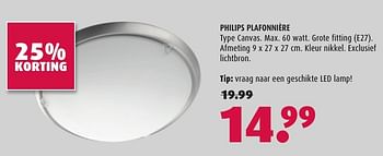 Aanbiedingen Philips plafonnière canvas - Philips - Geldig van 03/10/2016 tot 16/10/2016 bij Hubo