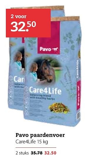 Aanbiedingen Pavo paardenvoer care4life - Pavo - Geldig van 03/10/2016 tot 16/10/2016 bij Pets Place