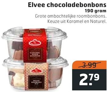 Aanbiedingen Elvee chocoladebonbons - Elvee - Geldig van 11/10/2016 tot 16/10/2016 bij Trekpleister
