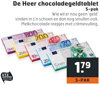 Aanbiedingen De heer chocoladegeldtablet - De Heer - Geldig van 11/10/2016 tot 16/10/2016 bij Trekpleister