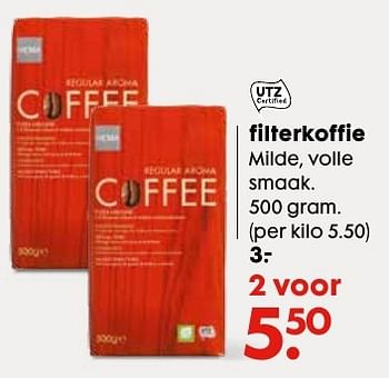 Aanbiedingen Filterkoffie milde, volle smaak - Huismerk - Hema - Geldig van 03/10/2016 tot 16/10/2016 bij Hema