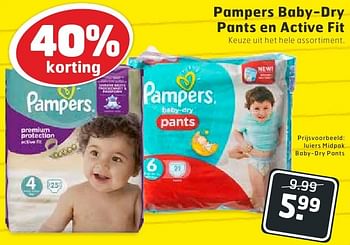 Aanbiedingen Pampers baby-dry pants en active fit - Pampers - Geldig van 11/10/2016 tot 16/10/2016 bij Trekpleister
