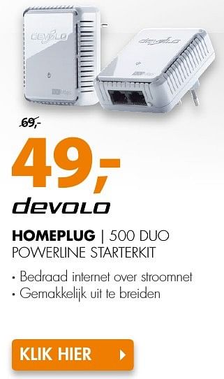 Aanbiedingen Devolo homeplug 500 duo powerline starterkit - Devolo - Geldig van 10/10/2016 tot 16/10/2016 bij Expert