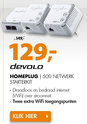 Aanbiedingen Devolo homeplug 500 netwerk starterkit - Devolo - Geldig van 10/10/2016 tot 16/10/2016 bij Expert