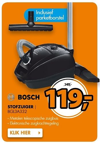 Aanbiedingen Bosch stofzuiger bgl3a332 - Bosch - Geldig van 10/10/2016 tot 16/10/2016 bij Expert