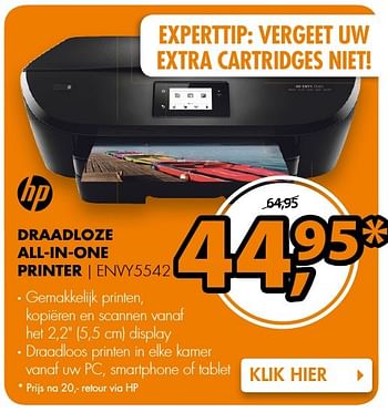 Aanbiedingen Hp draadloze all-in-one printer envy5542 - HP - Geldig van 10/10/2016 tot 16/10/2016 bij Expert