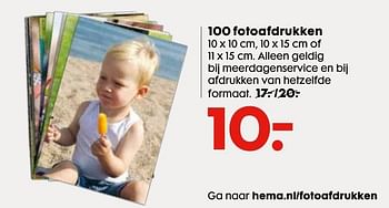 Aanbiedingen 100 fotoafdrukken - Huismerk - Hema - Geldig van 03/10/2016 tot 16/10/2016 bij Hema