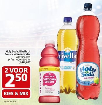 Aanbiedingen Holy soda, rivella of sourcy vitamin water - Huismerk - Jan Linders - Geldig van 10/10/2016 tot 16/10/2016 bij Jan Linders