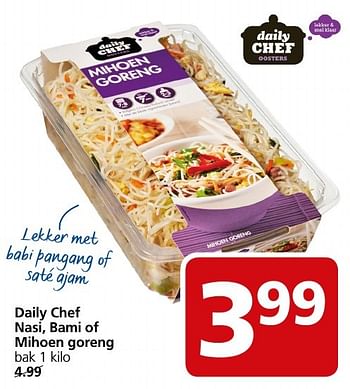 Aanbiedingen Daily chef nasi, bami of mihoen goreng - Daily chef - Geldig van 10/10/2016 tot 16/10/2016 bij Jan Linders