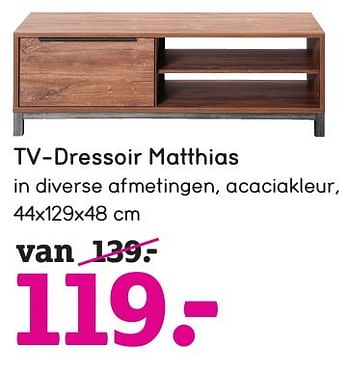 Aanbiedingen Tv-dressoir matthias - Huismerk - Leen Bakker - Geldig van 10/10/2016 tot 16/10/2016 bij Leen Bakker