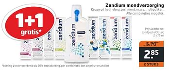 Aanbiedingen Zendium tandpasta classic - Zendium - Geldig van 11/10/2016 tot 16/10/2016 bij Trekpleister