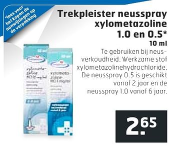 Aanbiedingen Trekpleister neusspray xylometazoline - Huismerk - Trekpleister - Geldig van 11/10/2016 tot 16/10/2016 bij Trekpleister