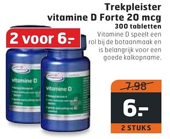 Aanbiedingen Trekpleister vitamine d forte 20 mcg - Huismerk - Trekpleister - Geldig van 11/10/2016 tot 16/10/2016 bij Trekpleister
