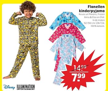Aanbiedingen Flanellen kinderpyjama - Disney - Geldig van 11/10/2016 tot 16/10/2016 bij Trekpleister