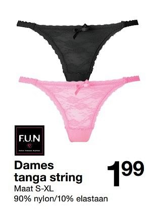 Aanbiedingen Dames tanga string - F.U.N - Geldig van 15/10/2016 tot 21/10/2016 bij Zeeman