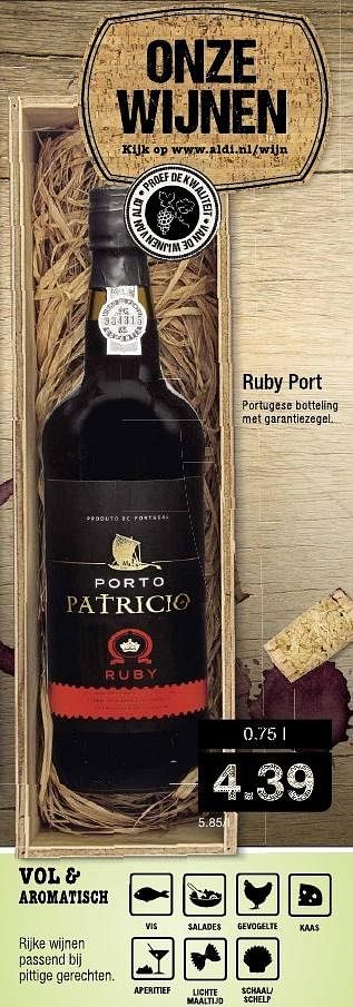 Aanbiedingen Ruby port - Rode wijnen - Geldig van 12/10/2016 tot 18/10/2016 bij Aldi