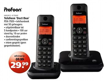 Aanbiedingen Profoon telefoon dect duo pdx-7920 - Profoon - Geldig van 07/10/2016 tot 19/10/2016 bij Marskramer