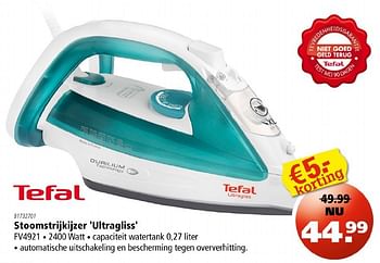 Aanbiedingen Tefal stoomstrijkijzer ultragliss fv4921 - Tefal - Geldig van 07/10/2016 tot 19/10/2016 bij Marskramer