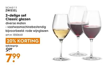 Aanbiedingen 2-delige set classic glazen - Schott Zwiesel - Geldig van 10/10/2016 tot 19/10/2016 bij Blokker