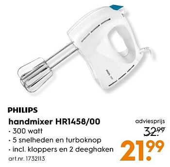 Aanbiedingen Philips handmixer hr1458-00 - Philips - Geldig van 10/10/2016 tot 19/10/2016 bij Blokker
