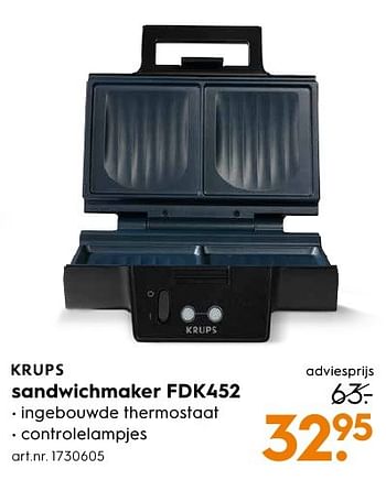 Aanbiedingen Krups sandwichmaker fdk452 - Krups - Geldig van 10/10/2016 tot 19/10/2016 bij Blokker