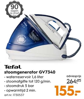 Aanbiedingen Tefal stoomgenerator gv7340 - Tefal - Geldig van 10/10/2016 tot 19/10/2016 bij Blokker