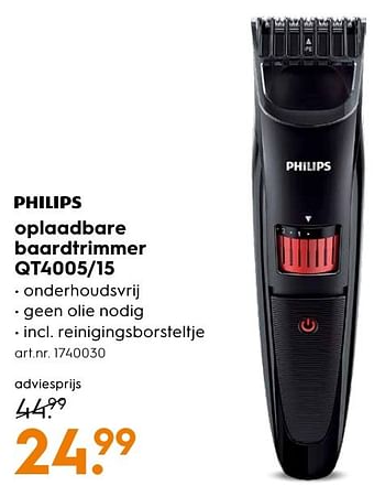 Aanbiedingen Philips oplaadbare baardtrimmer qt4005-15 - Philips - Geldig van 10/10/2016 tot 19/10/2016 bij Blokker